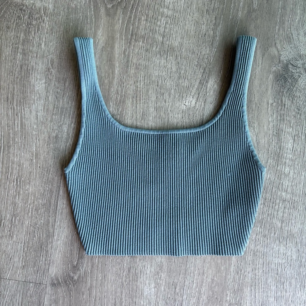 Babaton Ribbed Square Neck Crop Tank - Dusty Blue